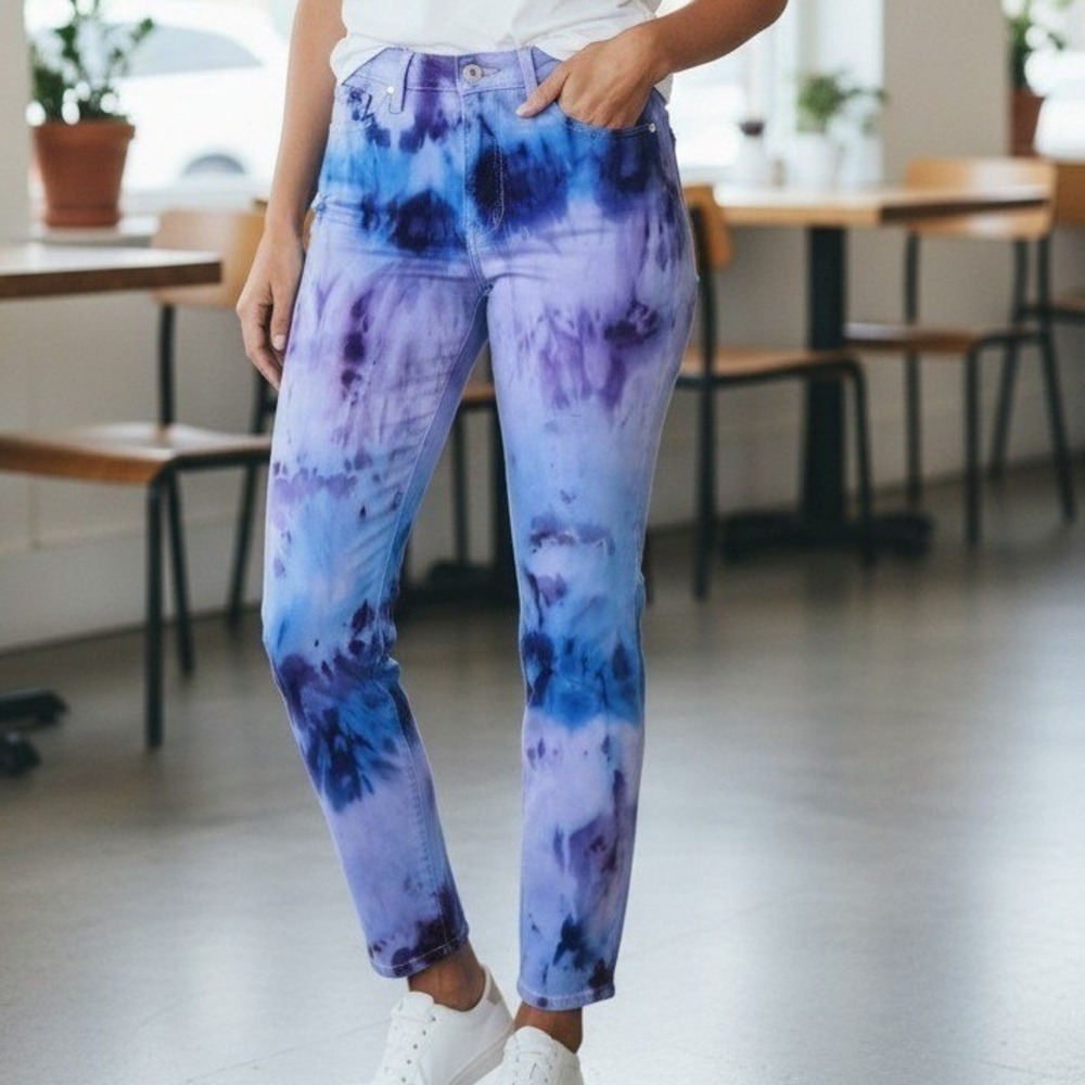 Kelleydeeee OG Rockstar Tie Dye Jeans Purple Blue Womens 8 Stretch Denim